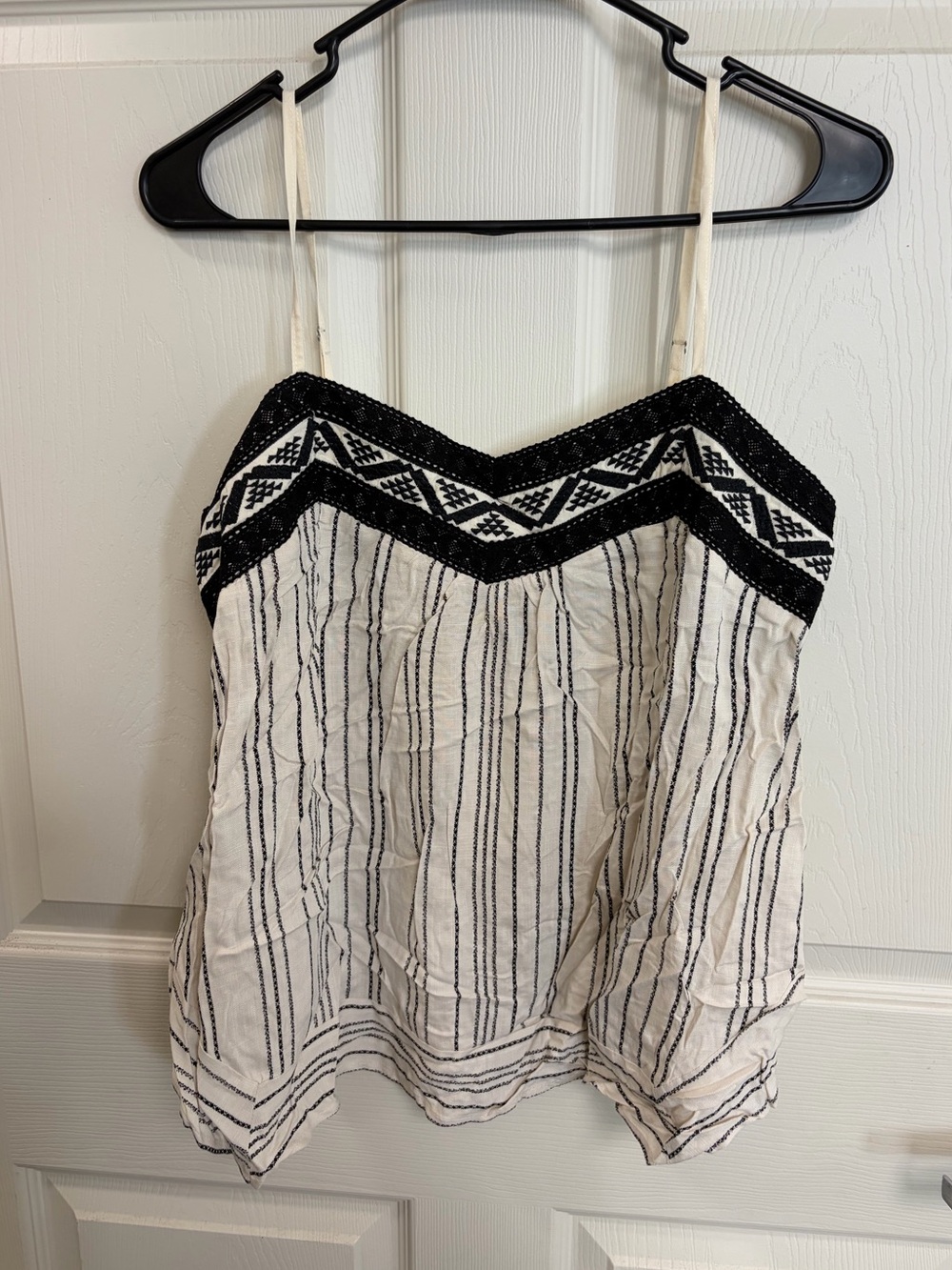 Skies Are Blue Cream and Black Striped Embroidered Camisole